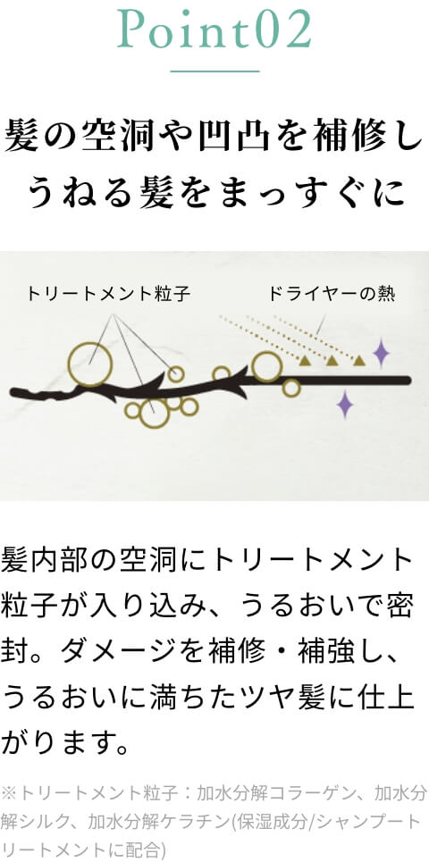 髪の空洞や凹凸を補修しうねる髪をまっすぐに